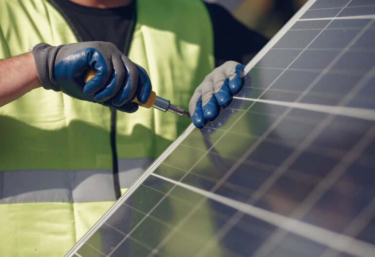 solar panel, installation, worker